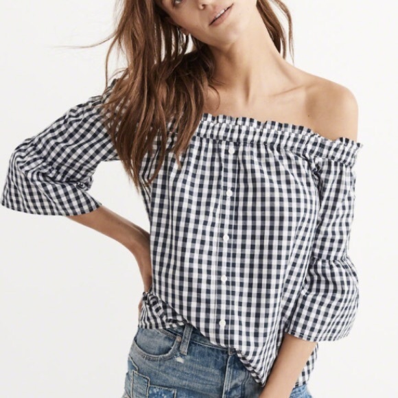 Abercrombie & Fitch Gingham Top Off the Shoulder - Picture 2 of 7